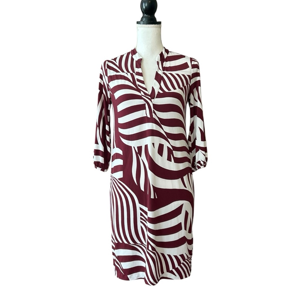Banana Republic Burgundy and White Stretch Abstract Zebra Print Dress SZ XS‎
